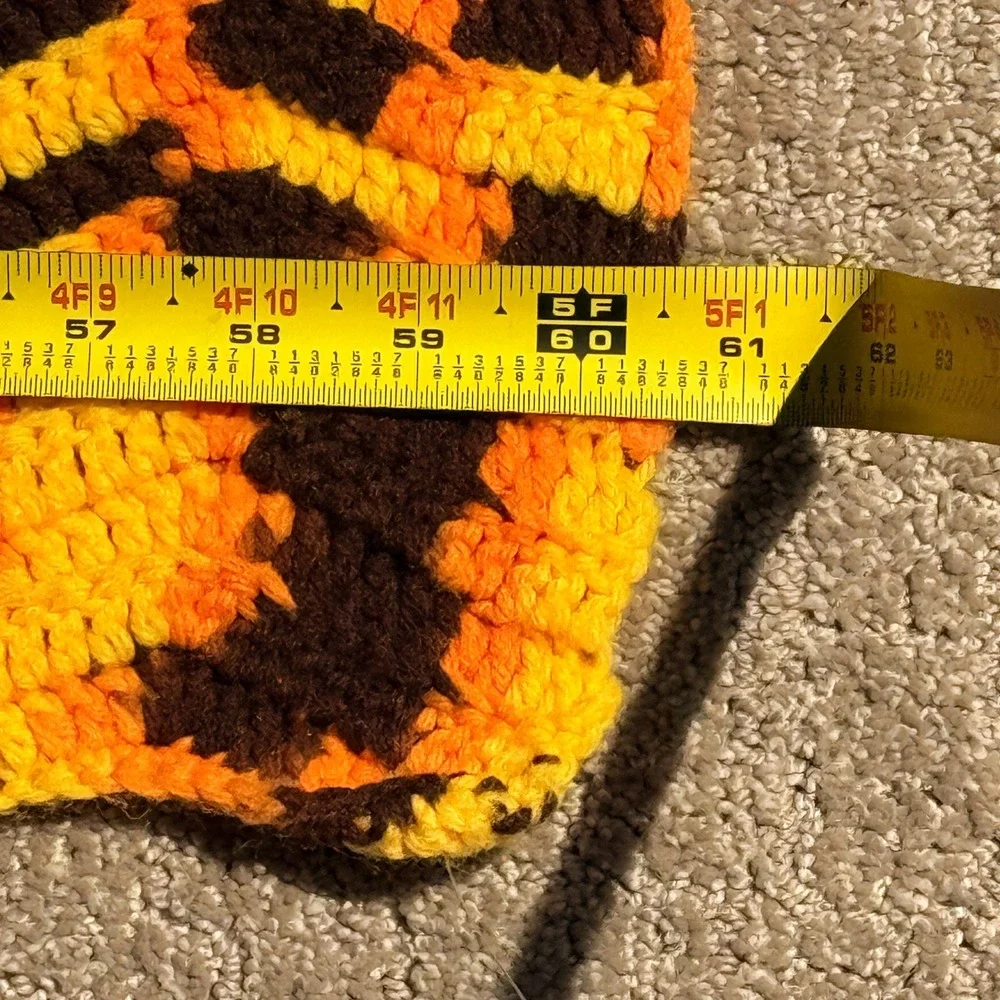 Handmade Unisex Afghan Vintage‎ Ripple Crochet 60x84 Orange Yellow Brown Throw